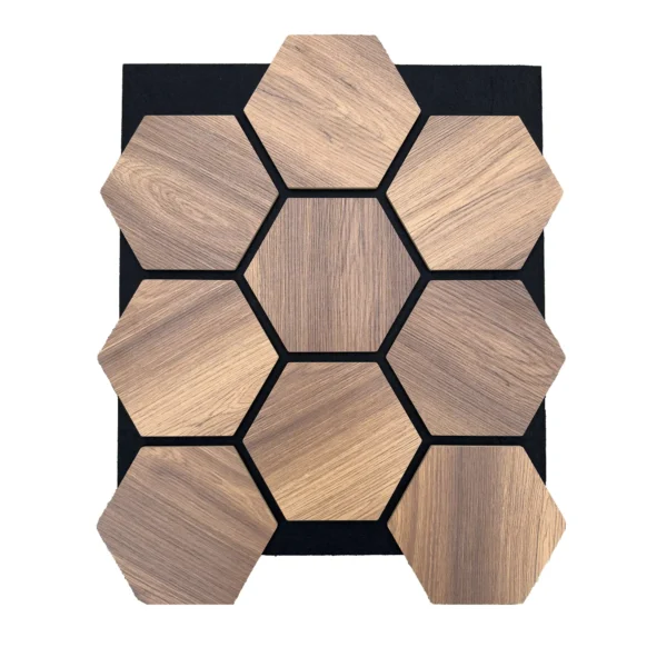 Acoustic Panels Hexagon Felt Dark Oak – Sound Insulation – For Interior – 80x60x2cm