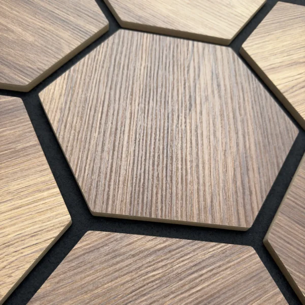 Acoustic Panels Hexagon Felt Dark Oak – Sound Insulation – For Interior – 80x60x2cm - Image 5
