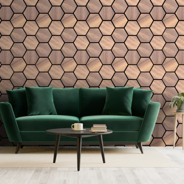 Acoustic Panels Hexagon Felt Dark Oak – Sound Insulation – For Interior – 80x60x2cm - Image 2