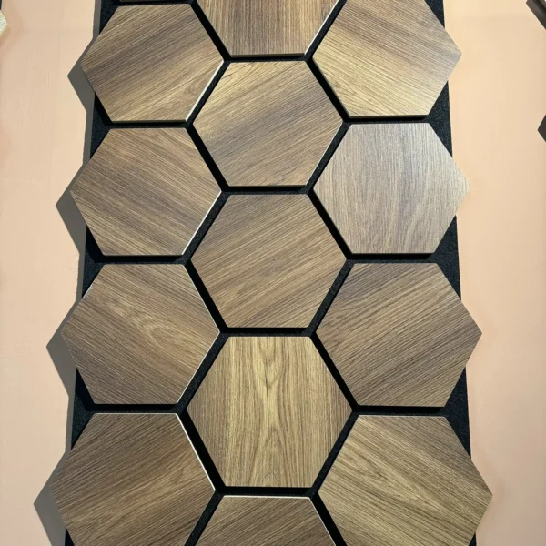 Acoustic Panels Hexagon Felt Dark Oak – Sound Insulation – For Interior – 80x60x2cm - Image 7