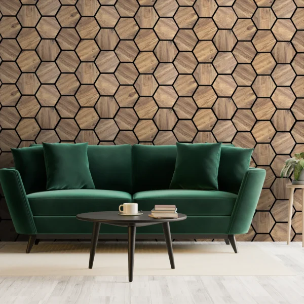Acoustic Panels Hexagon Felt Oak – Sound Insulation – For Interior – 80x60x2cm - Image 2