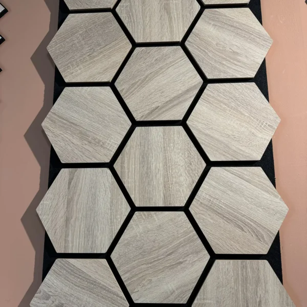 Acoustic Panels Hexagon Felt Light Oak – Sound Insulation – For Interior – 80x60x2cm - Image 10