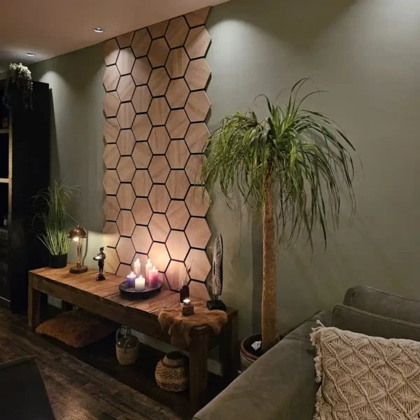 Acoustic Panels Hexagon Felt Light Oak – Sound Insulation – For Interior – 80x60x2cm - Image 5