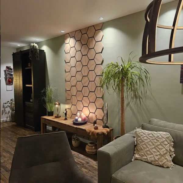 Acoustic Panels Hexagon Felt Light Oak – Sound Insulation – For Interior – 80x60x2cm - Image 7