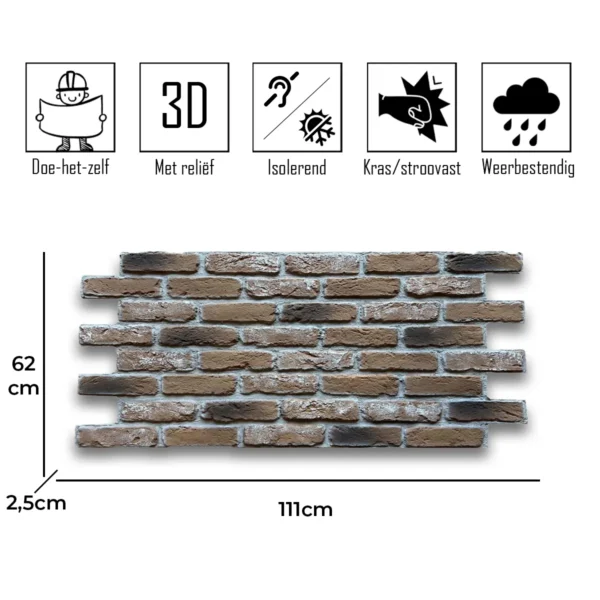 Steenstrips Piedra Ladrillo Barok Marron XL 3D Wandpaneel 111x62cm - Image 2